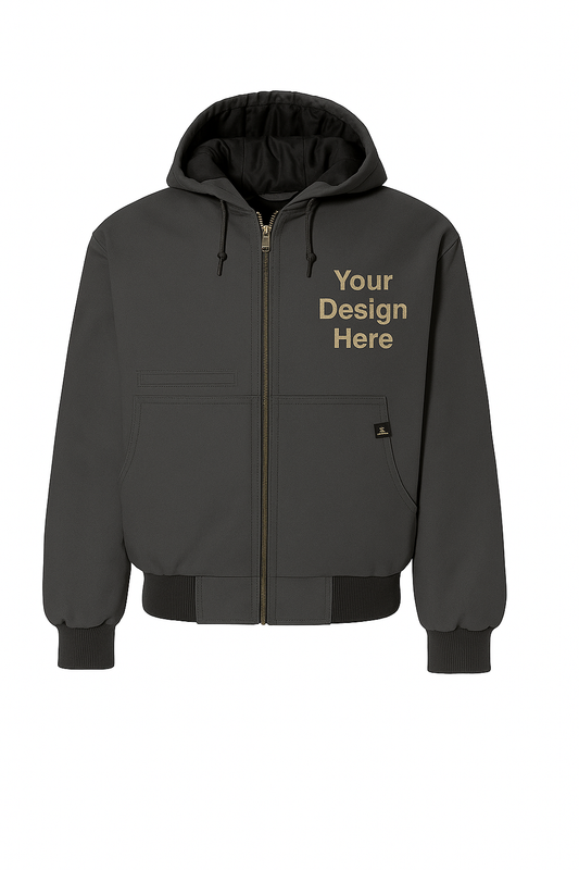 Back view of a custom embroidered work jacket by Sharp Stitch, serving Chicago, Niles, and all U.S. states. Perfect for company uniforms, workwear, and construction teams nationwide (CA, TX, FL, NY, IL, OH, MI, GA, NC, PA, WA, AZ, NJ, VA, TN, IN, MO, CO).