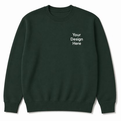 Forest green crewneck sweatshirt featuring a left chest embroidery placement. Ideal for custom business apparel, outdoor brands, clubs, schools, and company uniforms.