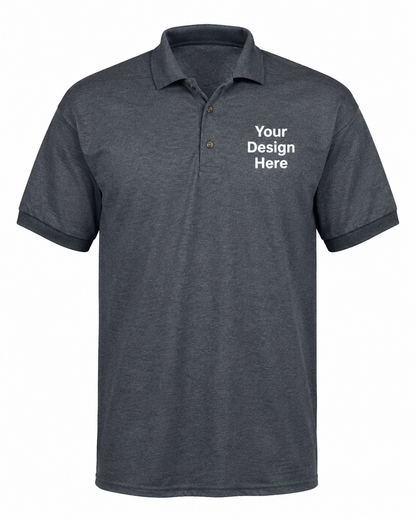 Dark grey professional custom polo shirt with embroidery and DTF printing in Chicago