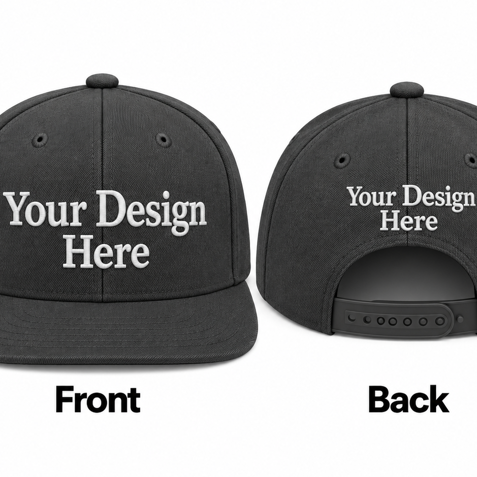 Custom Embroidered Snapback Hat - Front & Back