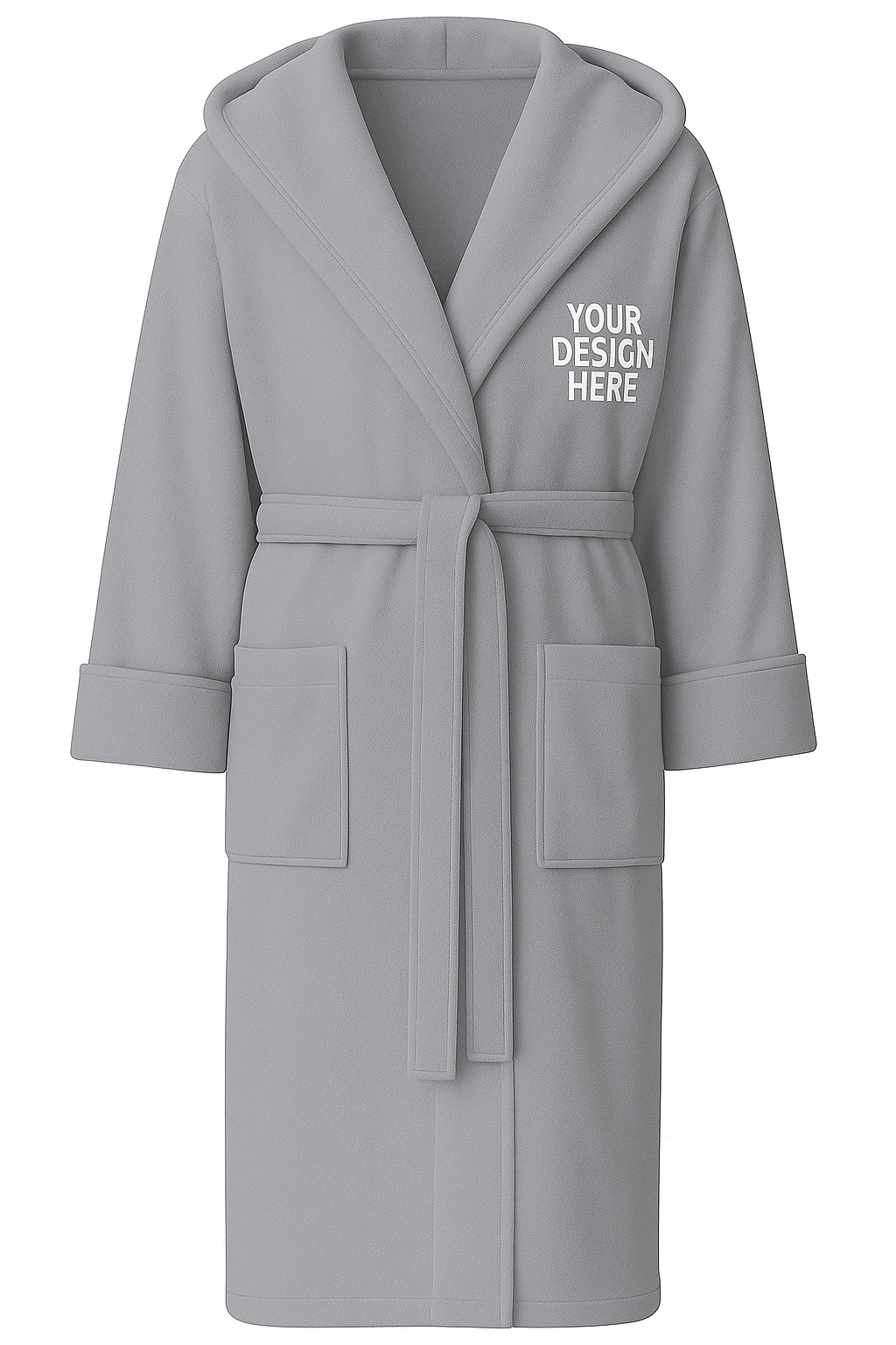 Gray robe with customizable text on a white background
Unisex plush fleece bathrobe with shawl collar, waist belt, and front pockets. Custom embroidered logo on chest. Perfect for spa, hotel, or lounge wear.
