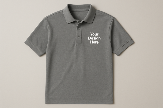 Front view of Tultex 400 Unisex 50/50 Sport Polo featuring custom logo embroidery by Sharp Stitch in Niles, IL. Ideal for business uniforms and team apparel. DTF Print
