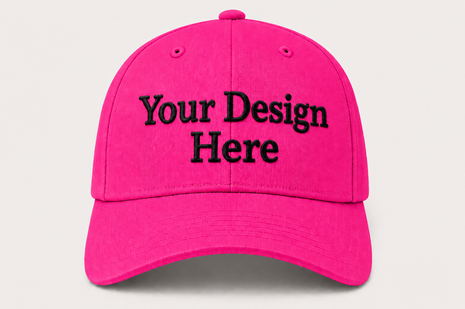 Bold hot pink baseball cap with custom embroidery for events, promotions, and branded merchandise.