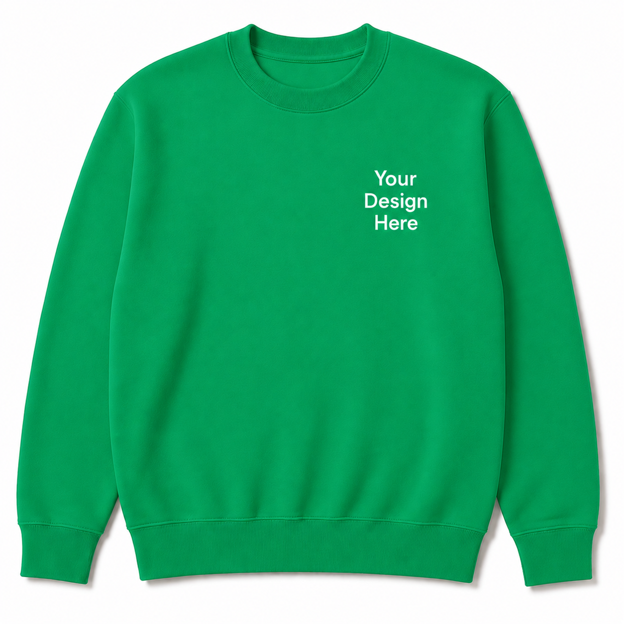 Kelly green Gildan crewneck sweatshirt with a left chest design placeholder. Excellent for embroidered company logos, team apparel, events, and promotional clothing.