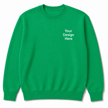 Kelly green Gildan crewneck sweatshirt with a left chest design placeholder. Excellent for embroidered company logos, team apparel, events, and promotional clothing.