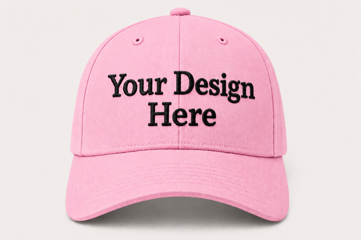 Light pink baseball cap embroidered with your company logo, offering a stylish and professional appearance.
