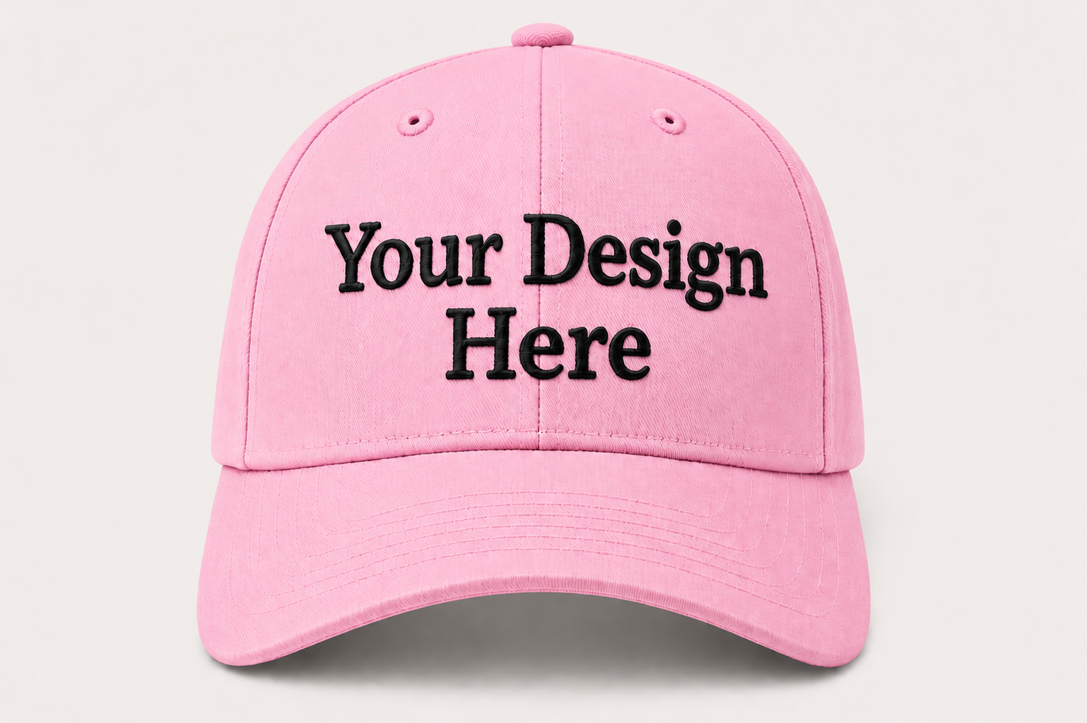 Light pink baseball cap embroidered with your company logo, offering a stylish and professional appearance.