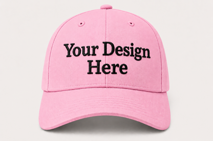 Light pink baseball cap embroidered with your company logo, offering a stylish and professional appearance.