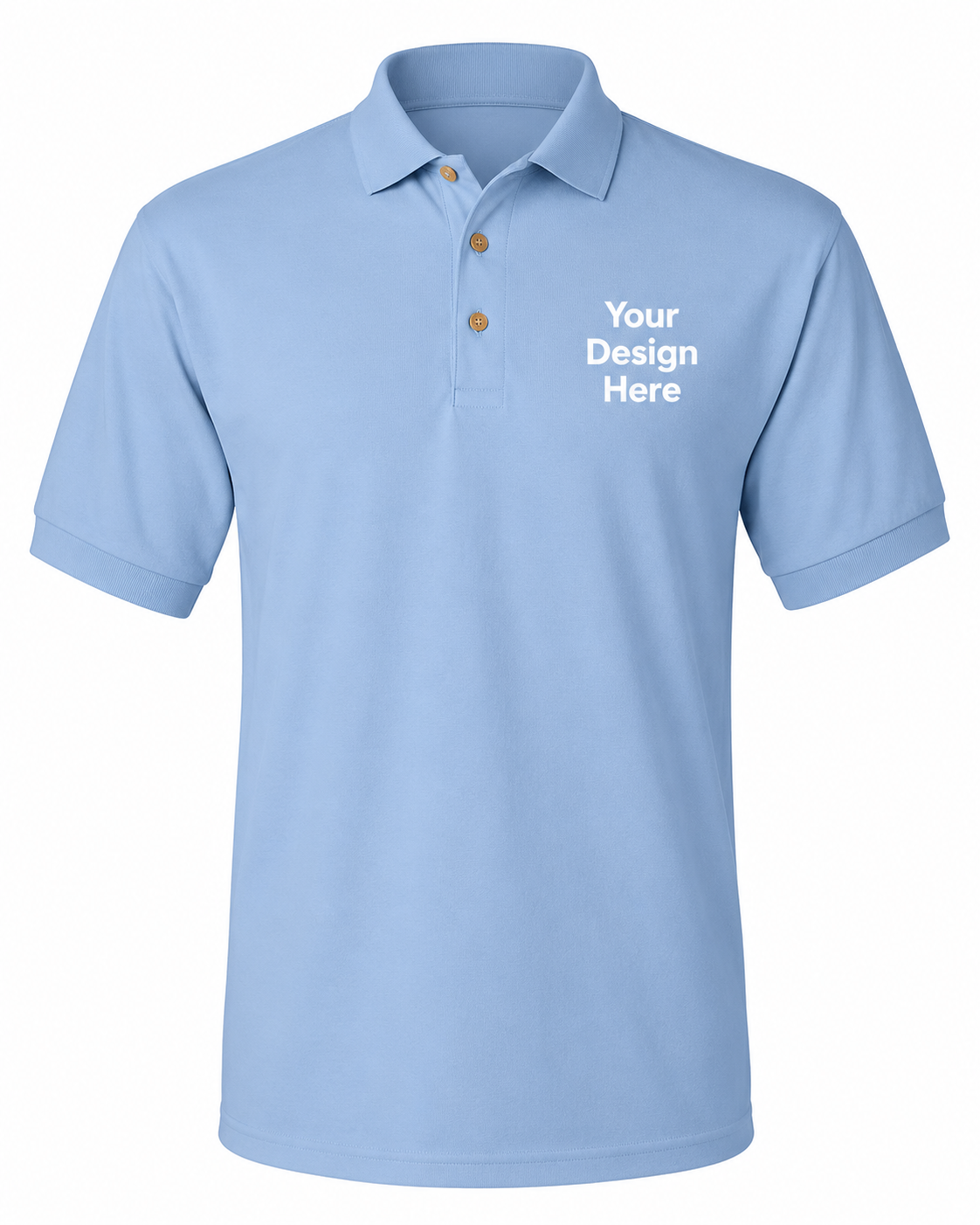 Light blue custom logo polo shirt with embroidery and DTF printing