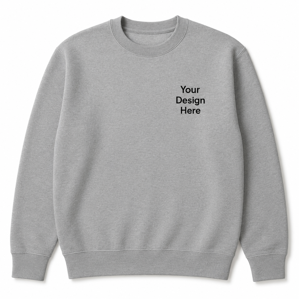 Light gray crewneck sweatshirt displaying a left chest design placement for custom embroidery. Great for branded apparel, employee uniforms, schools, clubs, and everyday wear.