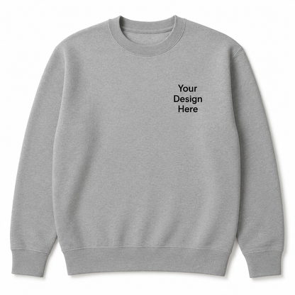 Light gray crewneck sweatshirt displaying a left chest design placement for custom embroidery. Great for branded apparel, employee uniforms, schools, clubs, and everyday wear.
