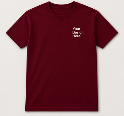 Maroon Gildan 5000 custom embroidered and DTF printed t-shirt by Sharp Stitch Niles, Illinois