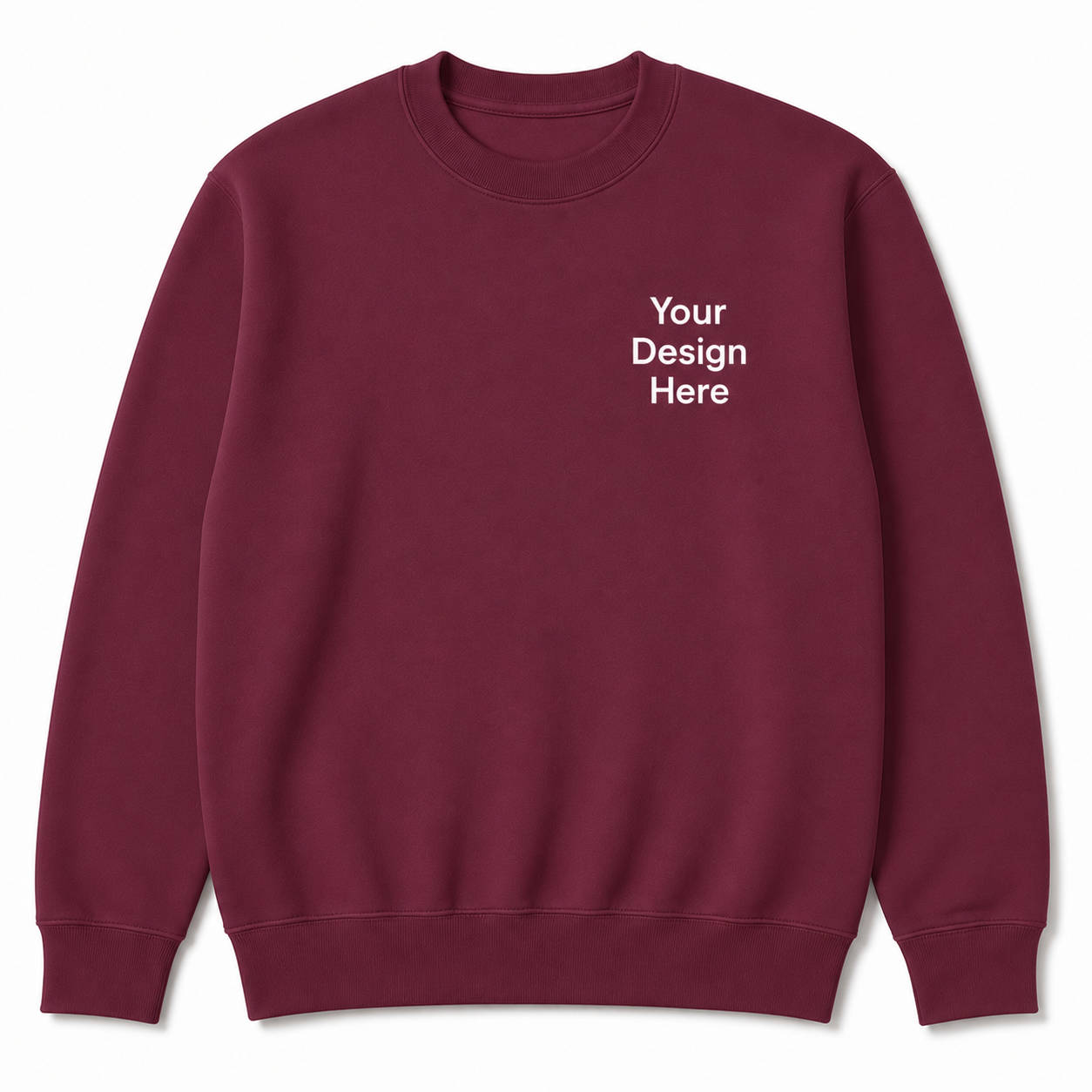 Maroon Gildan crewneck sweatshirt displaying a left chest design location. Perfect for custom embroidered business apparel, school spirit wear, and personalized gifts.