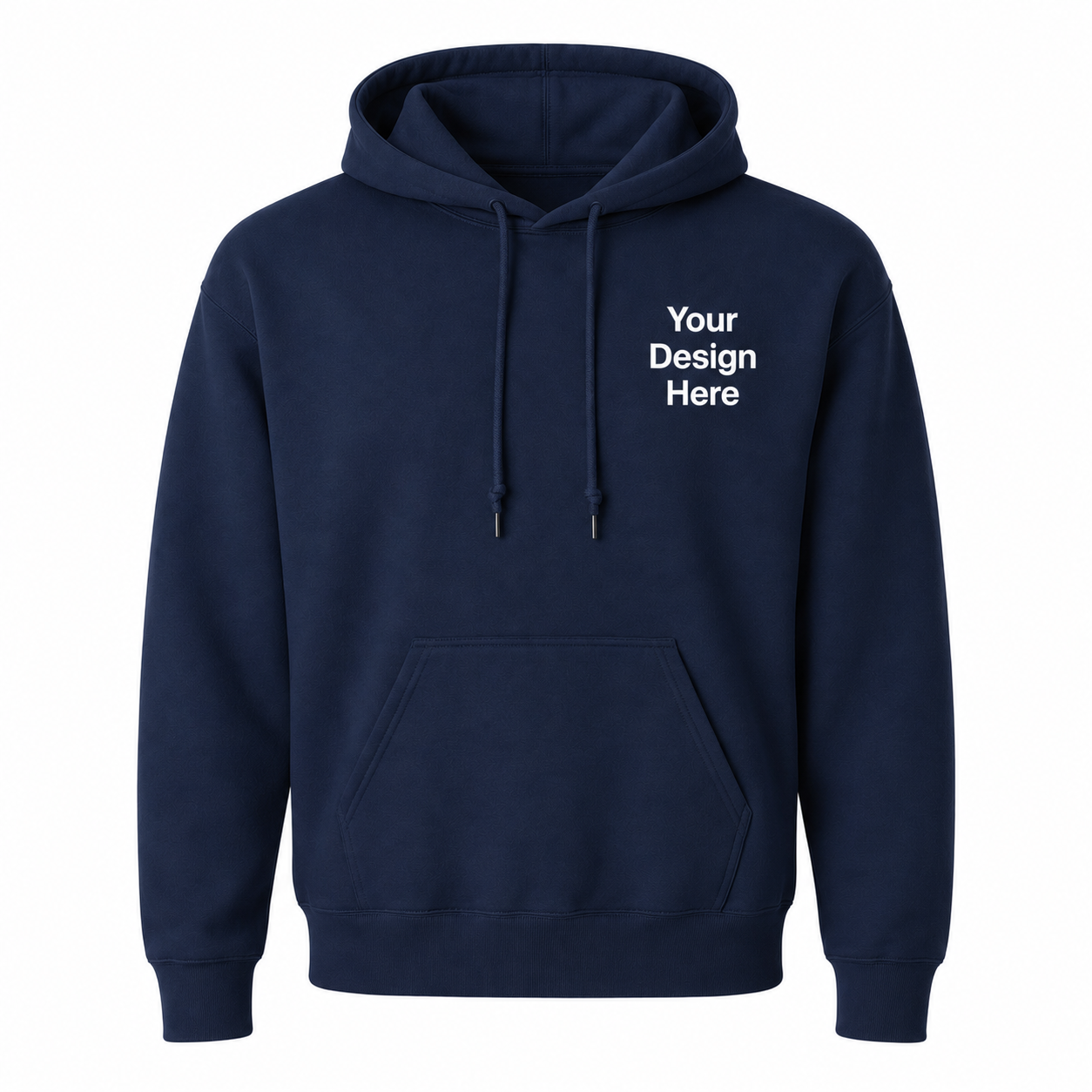 Professional navy hoodie designed for custom embroidery. Ideal for corporate uniforms, employee apparel, contractors, schools, and branded clothing.