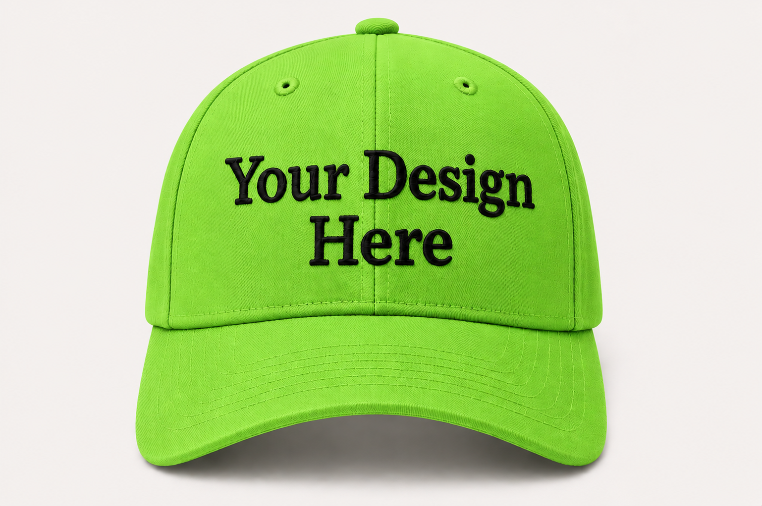 Bright neon green embroidered baseball cap designed for maximum visibility and memorable brand exposure.