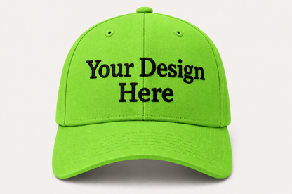 Bright neon green embroidered baseball cap designed for maximum visibility and memorable brand exposure.