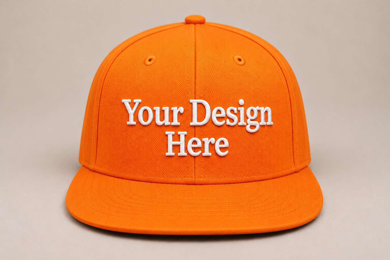 Bright orange snapback customized with professional embroidery, ideal for outdoor brands and visibility.