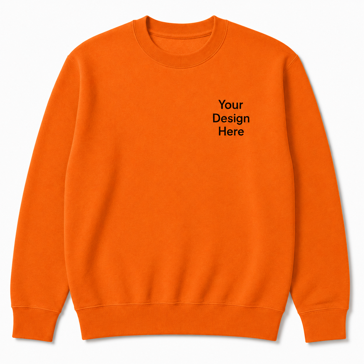 Safety orange Gildan crewneck sweatshirt with a left chest customization area. Ideal for construction crews, events, workwear, business branding, and custom embroidery.