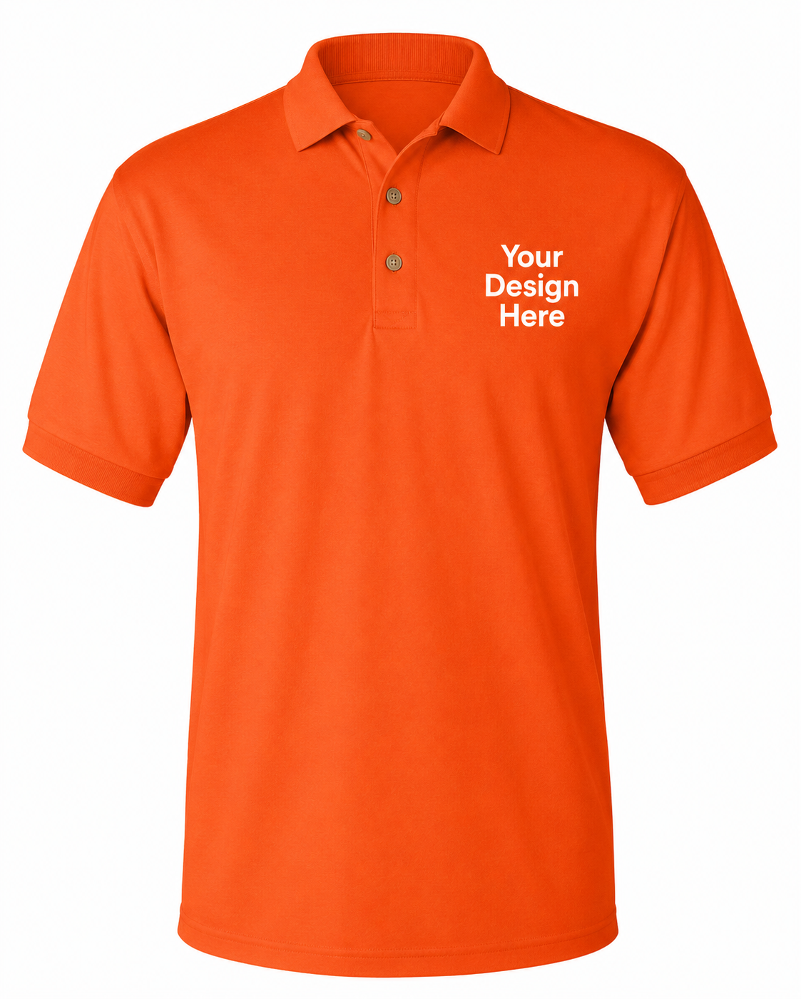 Orange custom polo shirt for embroidery and DTF printing by Sharp Stitch Chicago