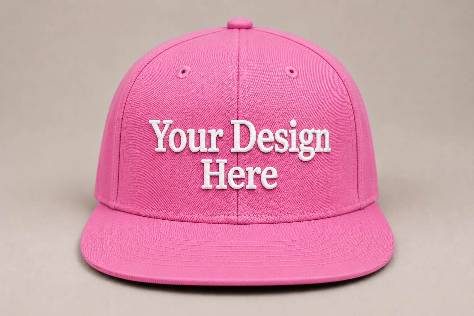 Soft pink flat bill snapback customized with professional logo embroidery and branding.