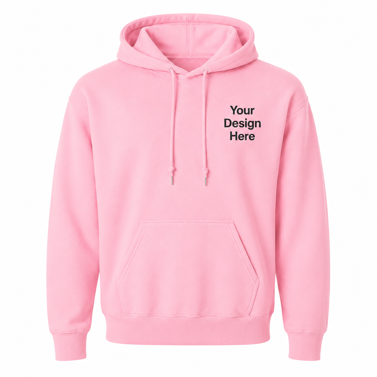 Comfortable pink hoodie featuring custom embroidery options for businesses, organizations, clubs, schools, and personalized apparel projects.