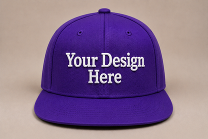 Rich purple snapback customized with embroidered logos for organizations, schools, and businesses.