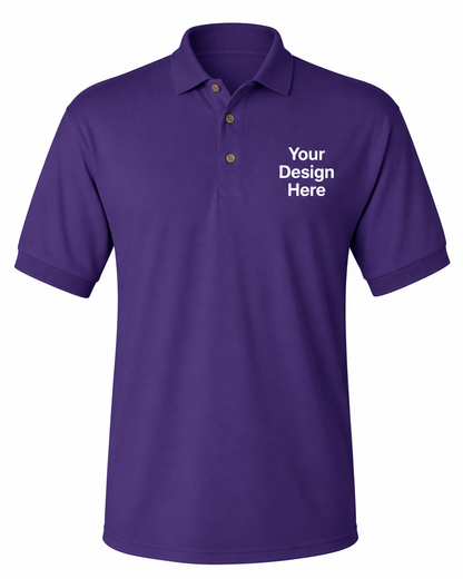 Purple custom branded polo shirt with embroidery and logo printing by Sharp Stitch