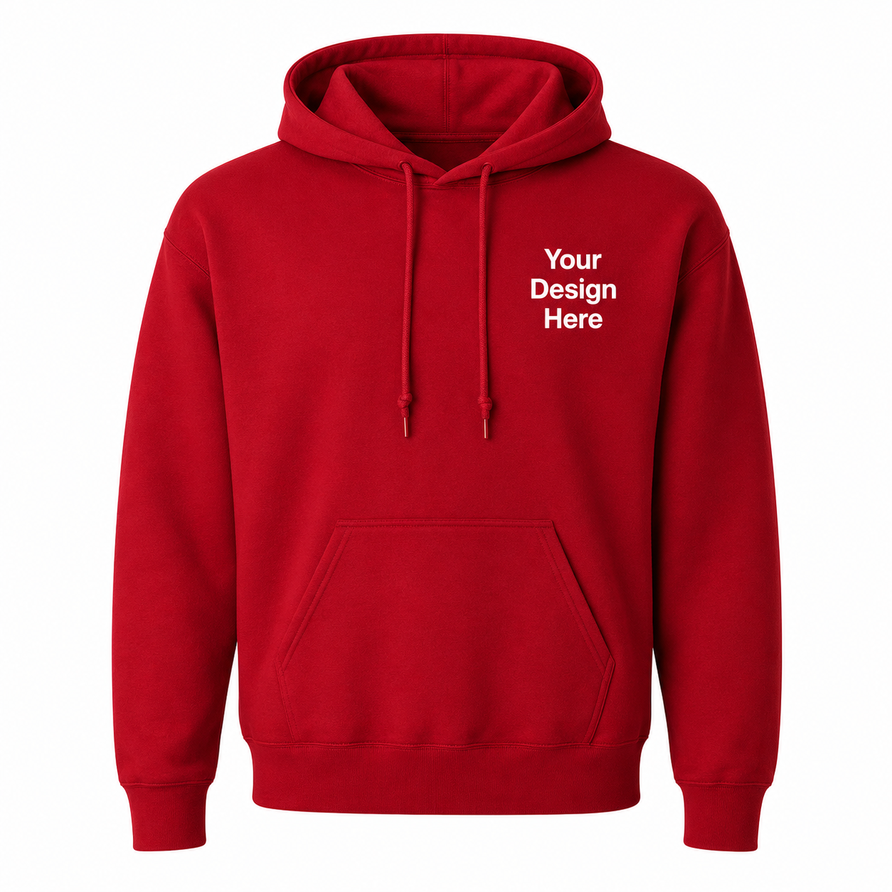 Premium red hoodie customized with embroidered logos and designs. Popular for company uniforms, employee gifts, sports teams, and branded merchandise.