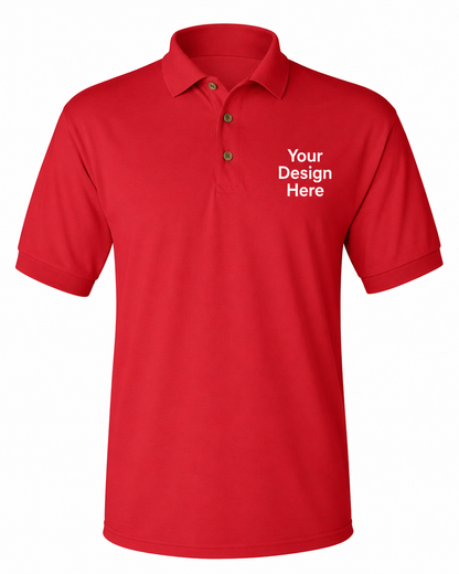 Red custom embroidered polo shirt for business branding and team apparel