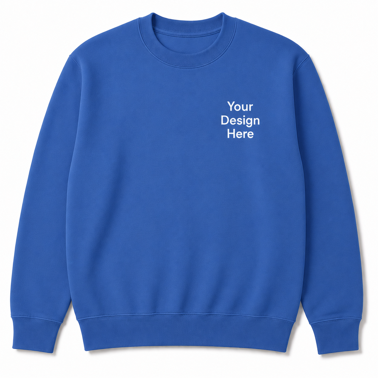 Royal blue crewneck sweatshirt featuring a left chest embroidery location. A great choice for businesses, sports teams, organizations, schools, and custom apparel.