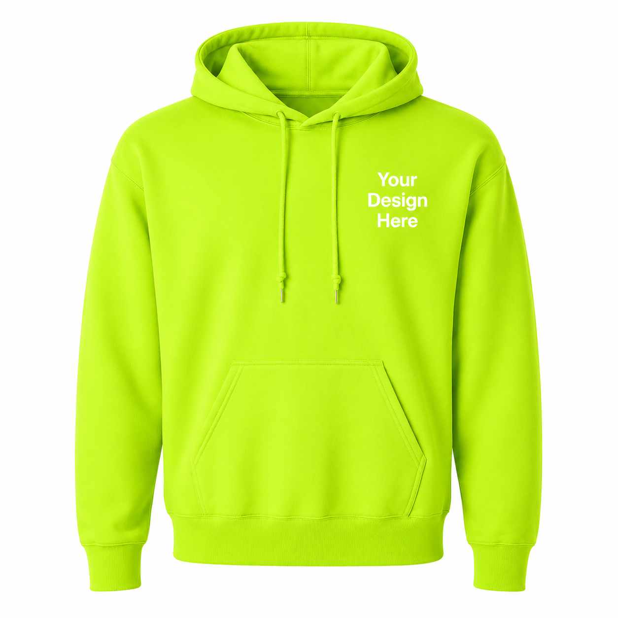 High-visibility safety green hoodie ideal for construction companies, contractors, warehouse staff, and businesses needing custom embroidered workwear.