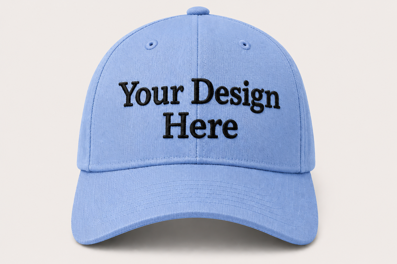 Soft sky blue baseball cap embroidered with your logo, creating a clean and professional branded look.