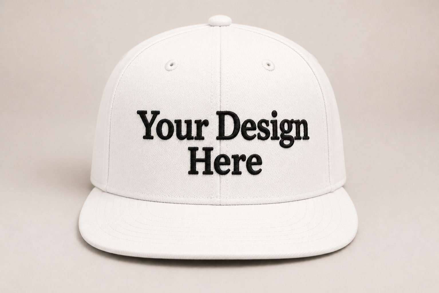 Clean white snapback hat with custom logo embroidery, perfect for businesses, organizations, and giveaways.