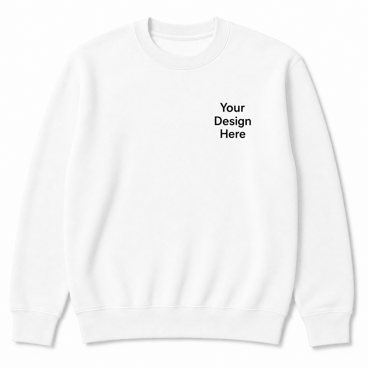 White Gildan crewneck sweatshirt displaying a left chest embroidery location. Perfect for custom logos, corporate apparel, schools, events, promotional clothing, and personalized embroidery.