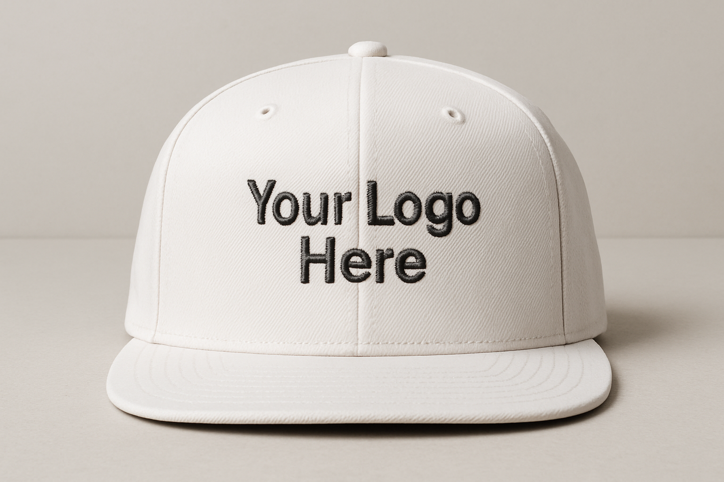 White Professional embroidered logo snapback cap, adjustable structured hat for businesses, sports teams, and events