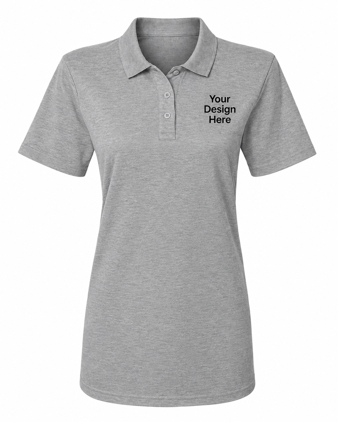 Gray women's custom polo with custom logo embroidery for company uniforms and team apparel by Sharp Stitch.