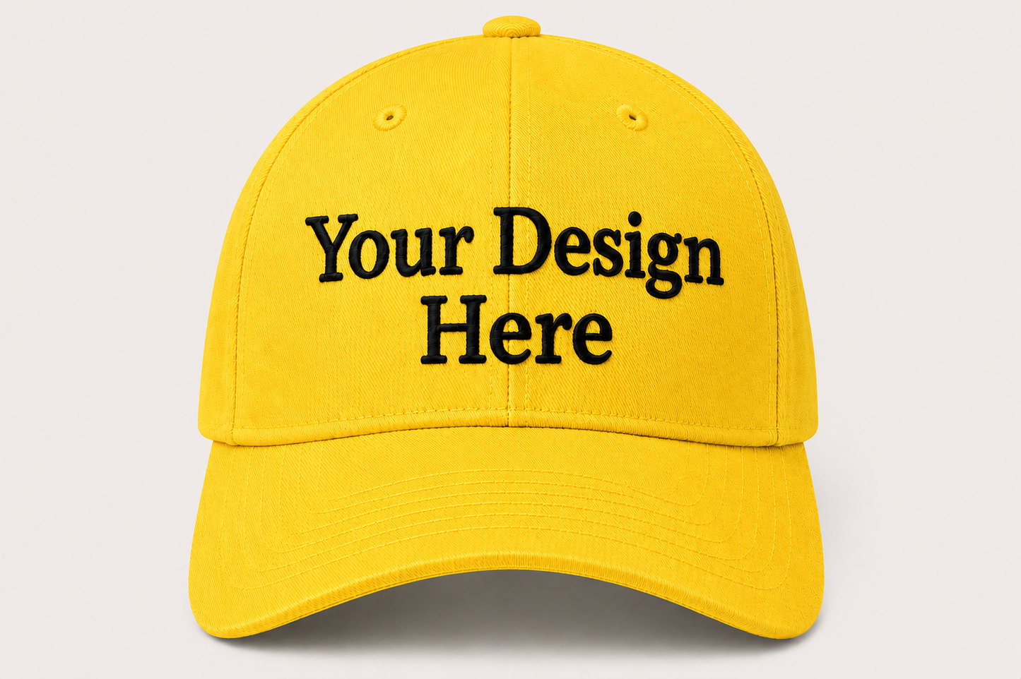 Bright yellow baseball cap embroidered with your logo for events, marketing campaigns, and branded merchandise.