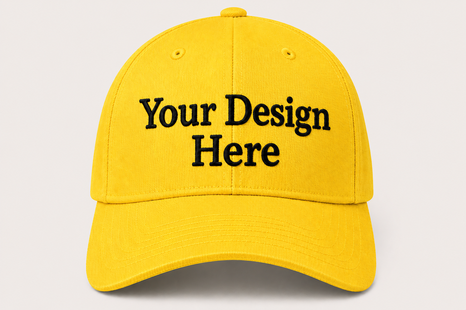 Bright yellow baseball cap embroidered with your logo for events, marketing campaigns, and branded merchandise.