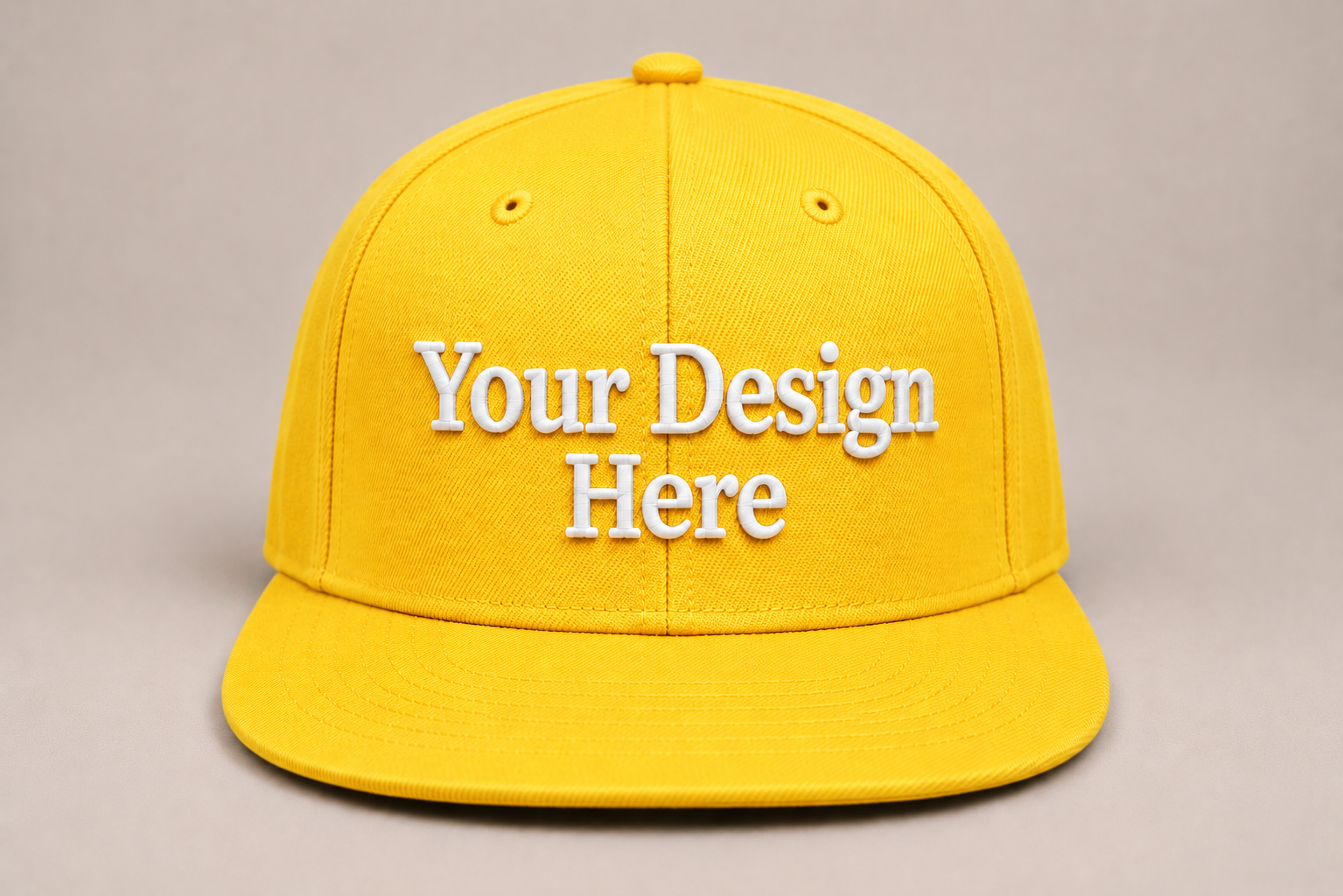 Bright yellow flat bill snapback customized with embroidery for events, marketing, and team apparel.