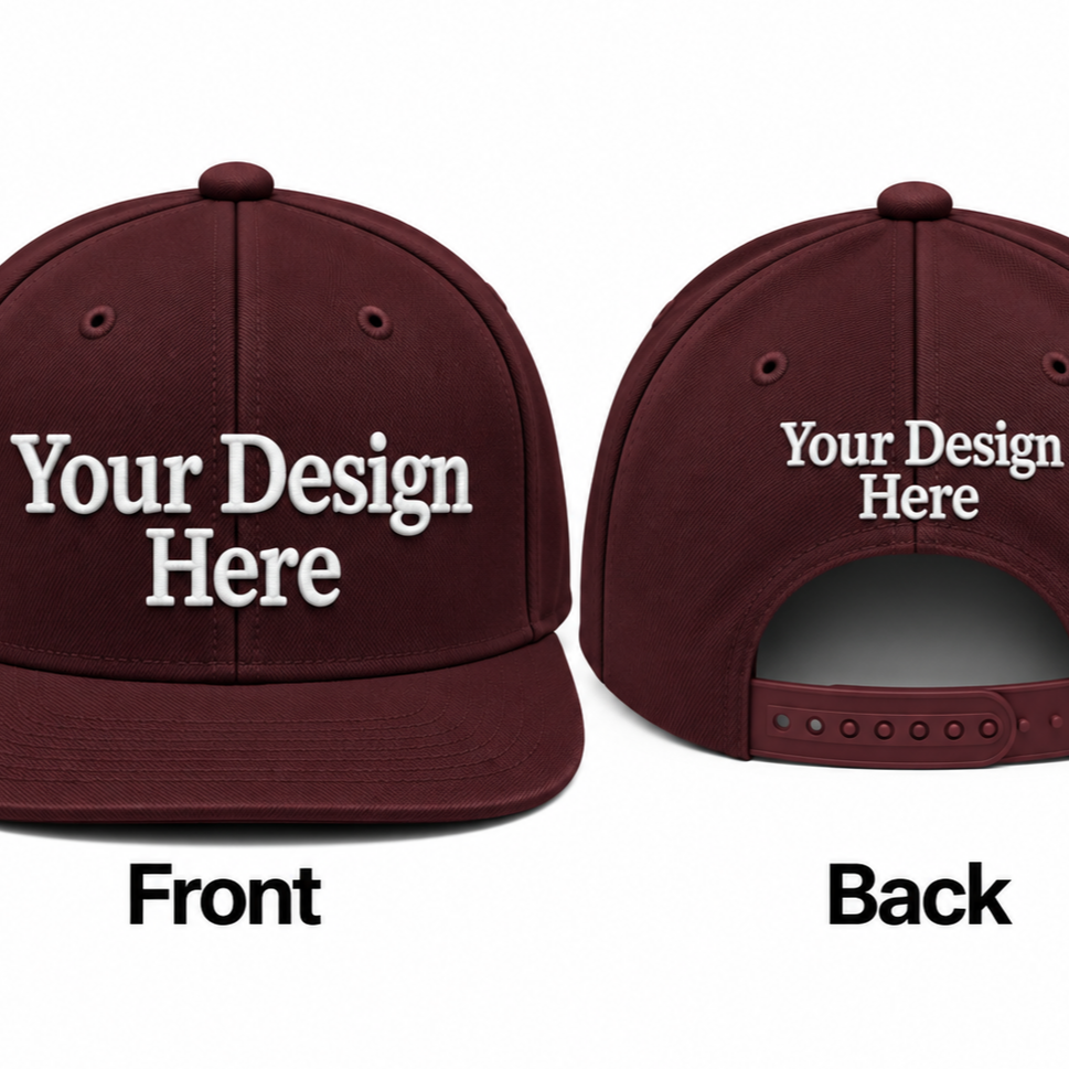 Custom Embroidered Snapback Hat - Front & Back