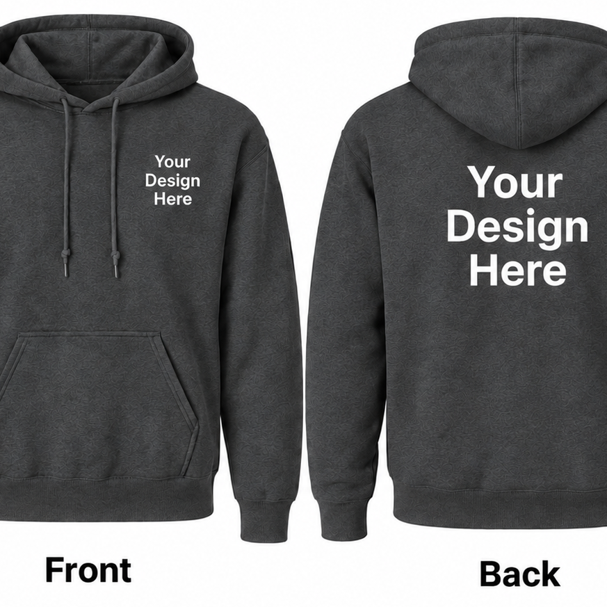 Charcoal Gray custom Gildan 18500 hoodie with front and back DTF printing