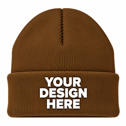 Hazel custom cuffed knit beanie with logo on front