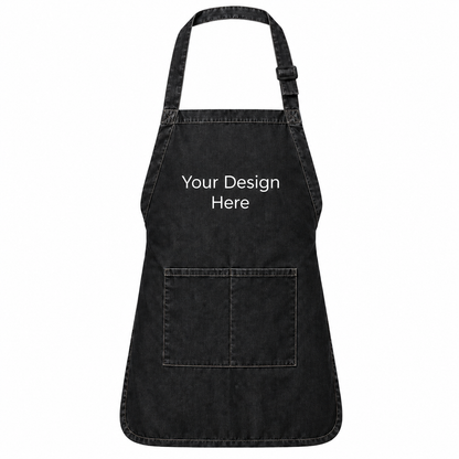 Black denim custom pocket bib apron with logo on front