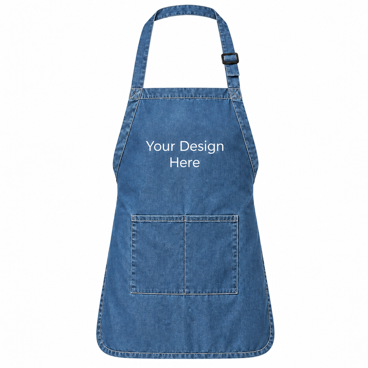 Blue denim custom pocket bib apron with logo on front