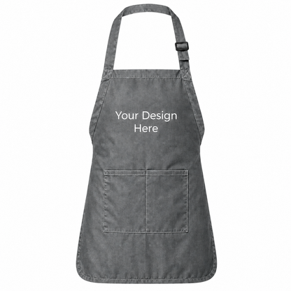 Gray denim custom pocket bib apron with logo on front
