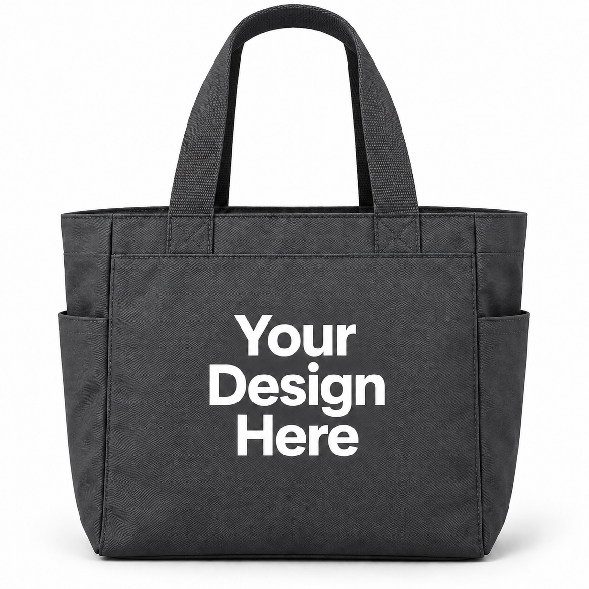 Custom essential tote bag in Charcoal with Your Design Here centered on the front