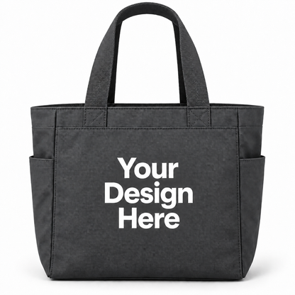 Custom essential tote bag in Charcoal with Your Design Here centered on the front