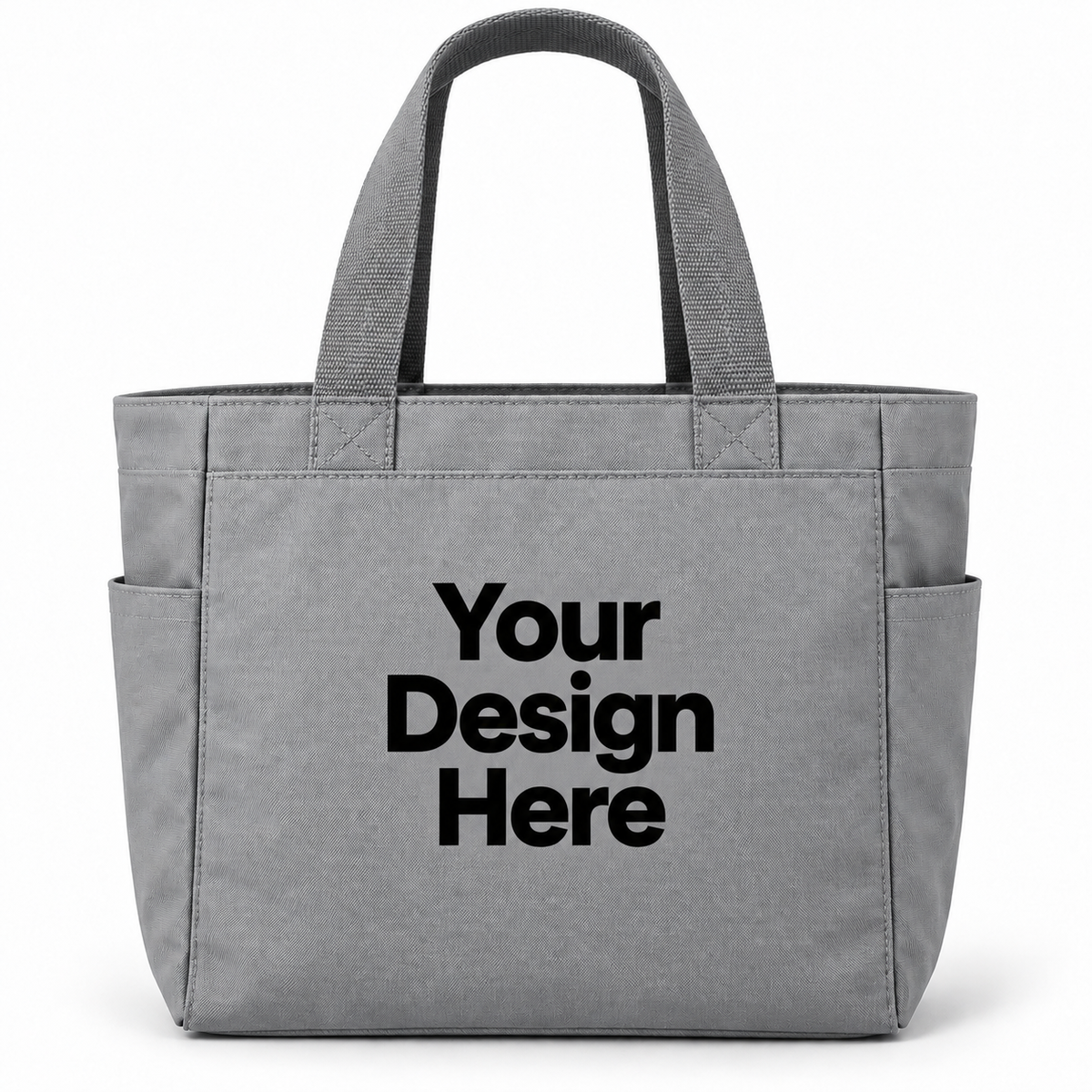 Custom essential tote bag in Chrome with Your Design Here centered on the front