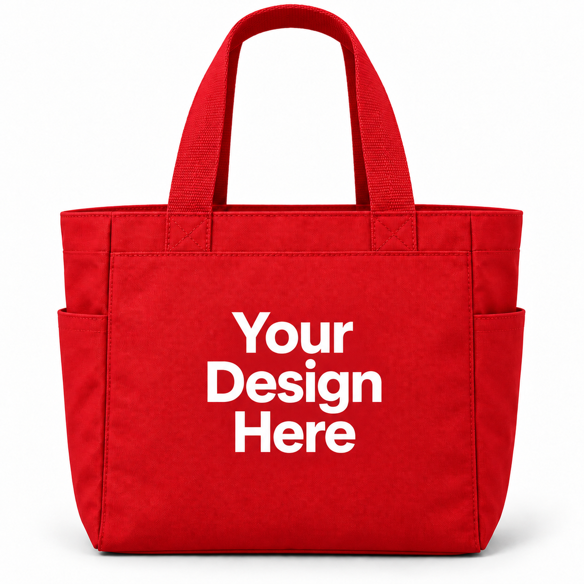 Custom essential tote bag in Red with Your Design Here centered on the front