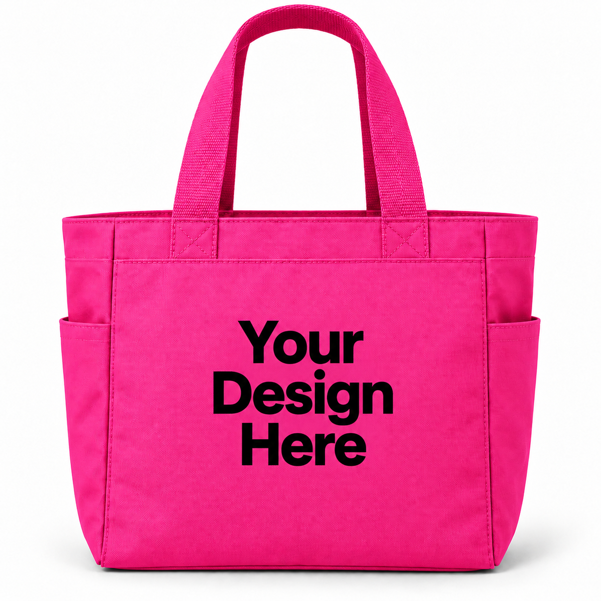 Custom essential tote bag in Tropical Pink with Your Design Here centered on the front